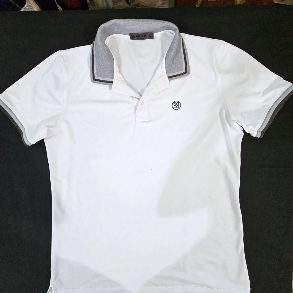 G/FORE Golf Polo Men's Medium White Gray Performance Stretch Logo Shirt